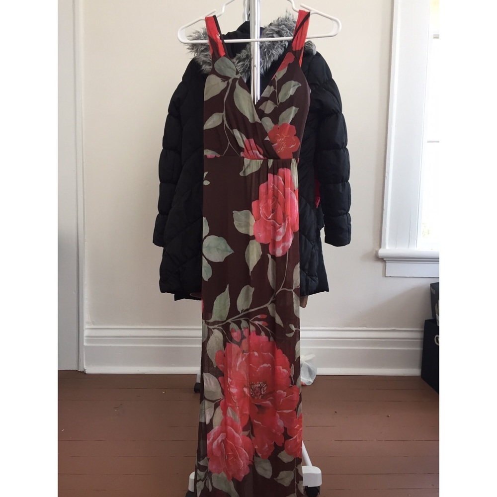Forever21 Brown Red Floral Off Shoulder Maxi Dress